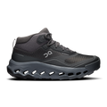 Women's mid waterproof trail running shoes by On, dark gray with lace-up and strap
