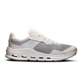 Men's lace-up running shoes, light gray knit with white cushioned sole
