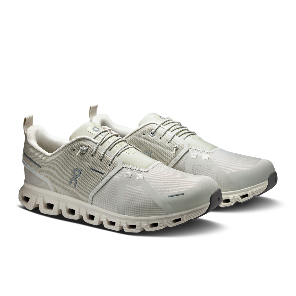 Men's waterproof running shoes, light gray knit upper with lace-up and padded collar