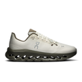 Men's running shoes in off-white with dark gray/olive CloudTec sole, lace-up