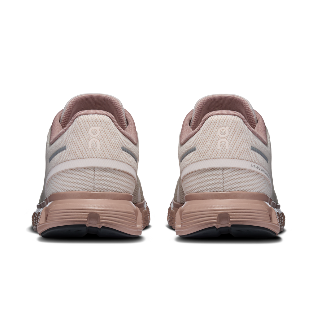 On Cloud 6 women's running shoes rear view, padded collar, lace-up heel support