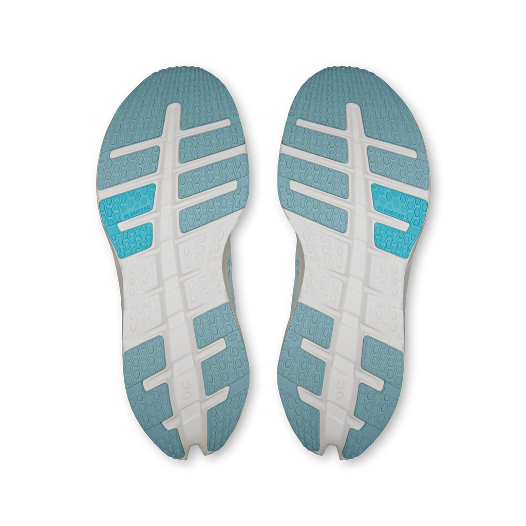 On Cloudrunner 3 outsoles, light blue textured tread with white and teal panels