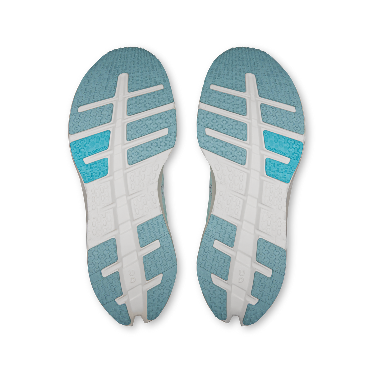 On Cloudrunner 3 outsoles, light blue textured tread with white and teal panels