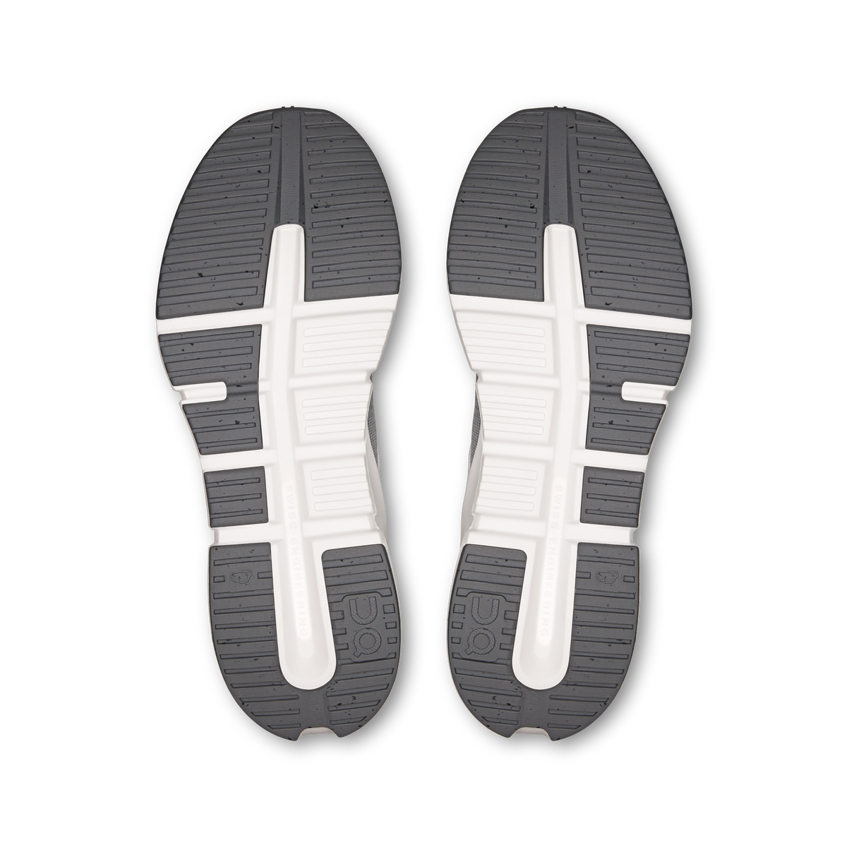 Shoe outsoles, dark gray rubber tread with white center spine