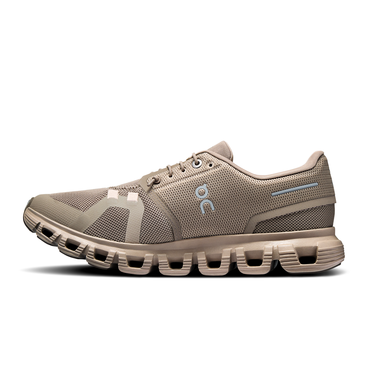 Women's On Cloud 6 running shoes, cinder and fog, lace-up with cushioned sole.