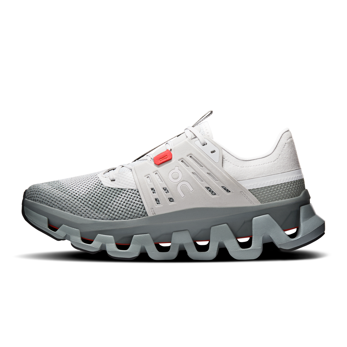 Men's On Running Cloudswift Amp shoes, side view gray knit with molded gray midsole
