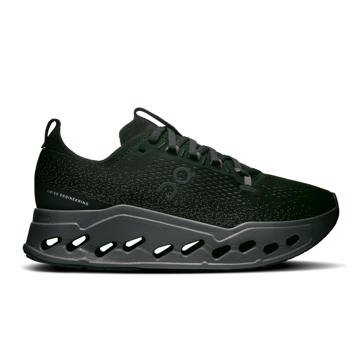 Women's running shoes in dark green knit with lace-up and cushioned pod sole