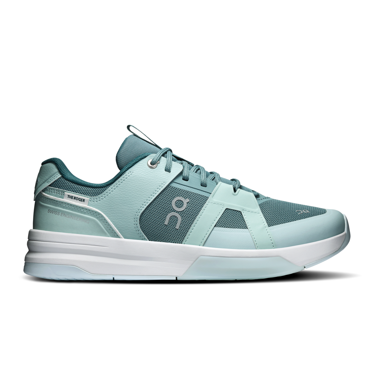 Men's light blue and teal athletic sneakers with lace-up and cushioned sole