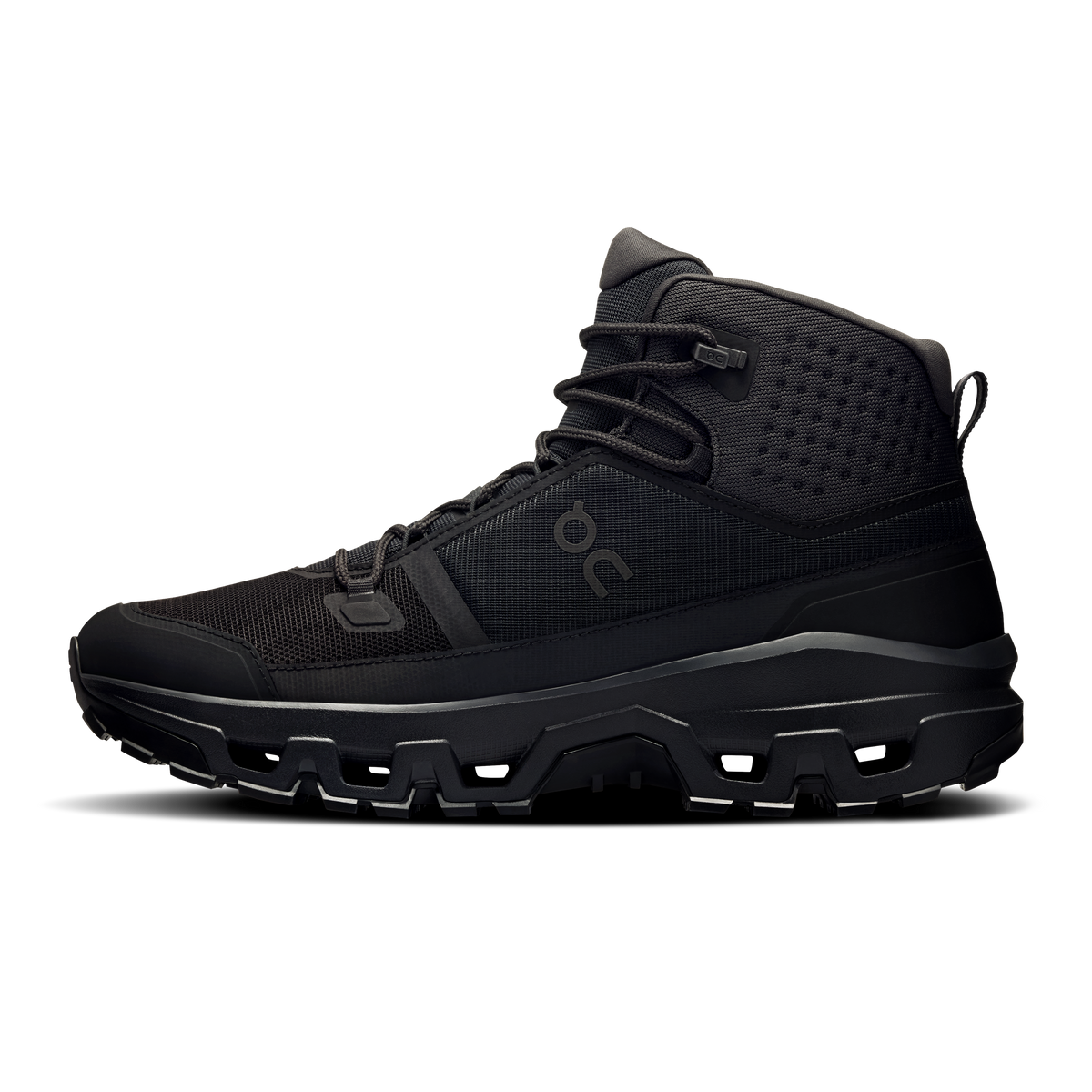 Men's mid-top waterproof shoes, black mesh upper and protective toe bumper
