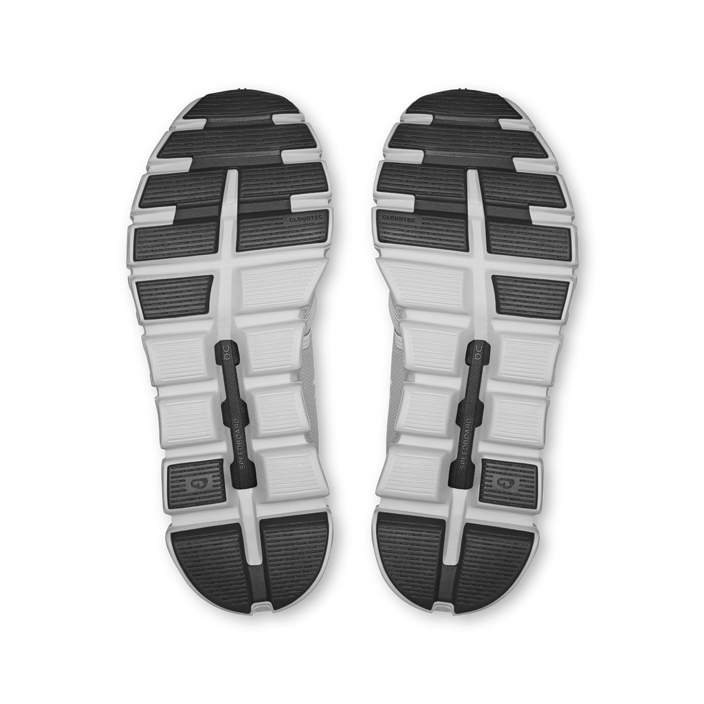 Women’s On Cloud 6 shoes outsole view with black tread and white midsole