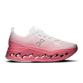 Women's running shoes, white knit upper with pink Cloud-style outsole