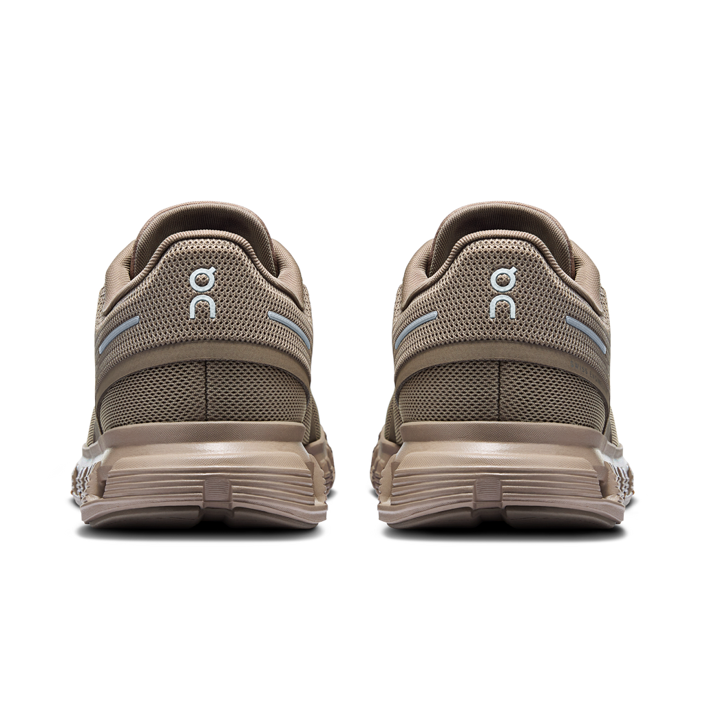 Women's On Cloud 6 shoes heel view, cinder and fog, padded collar, cushioned sole.