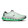 Men's lace-up running shoe with white mesh upper and green outsole