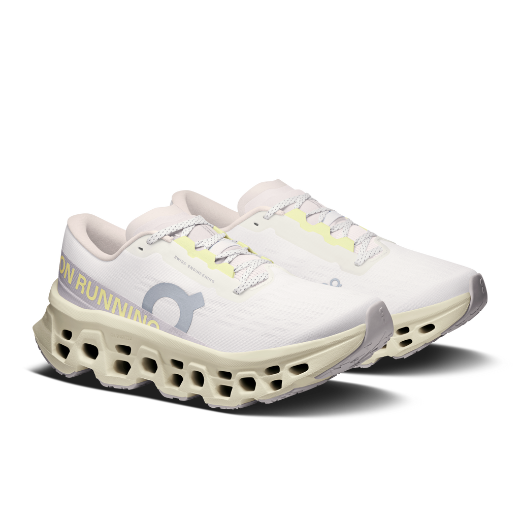 Women’s On Cloudmonster 3 shoes, side profile with podded cloud outsole