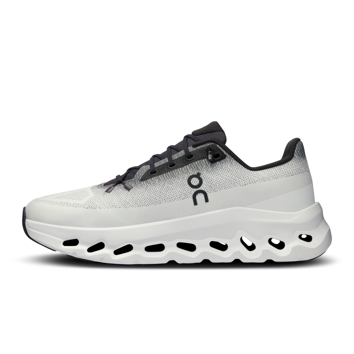 Men's Cloudtilt running shoes, black accents on ivory mesh upper and white CloudTec sole