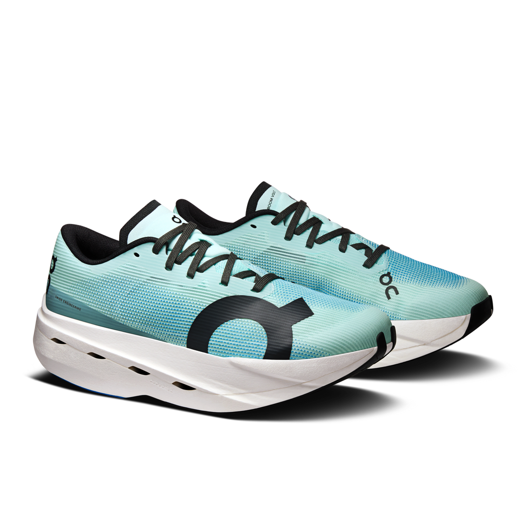 Women’s On Cloudboom Volt running shoes, celeste blue mesh upper with lace-up closure