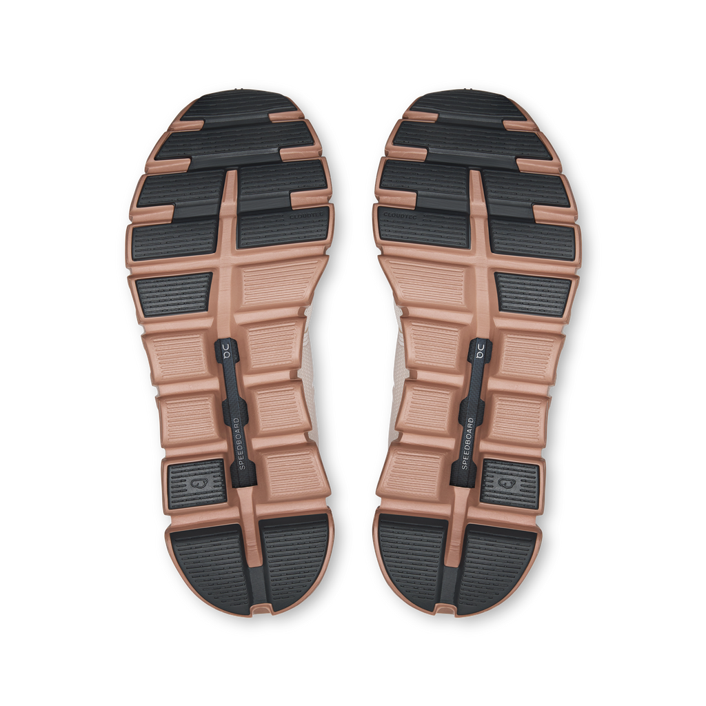 On Cloud 6 women's outsole pair, textured traction pods and cushioned heel
