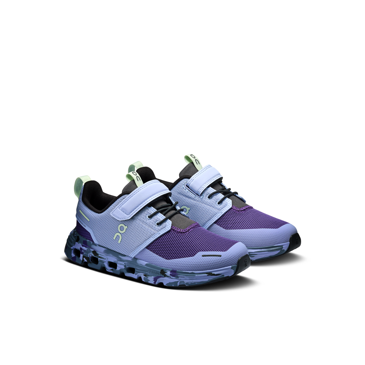 Kids' light blue and purple lace-up sneakers with hook-and-loop straps