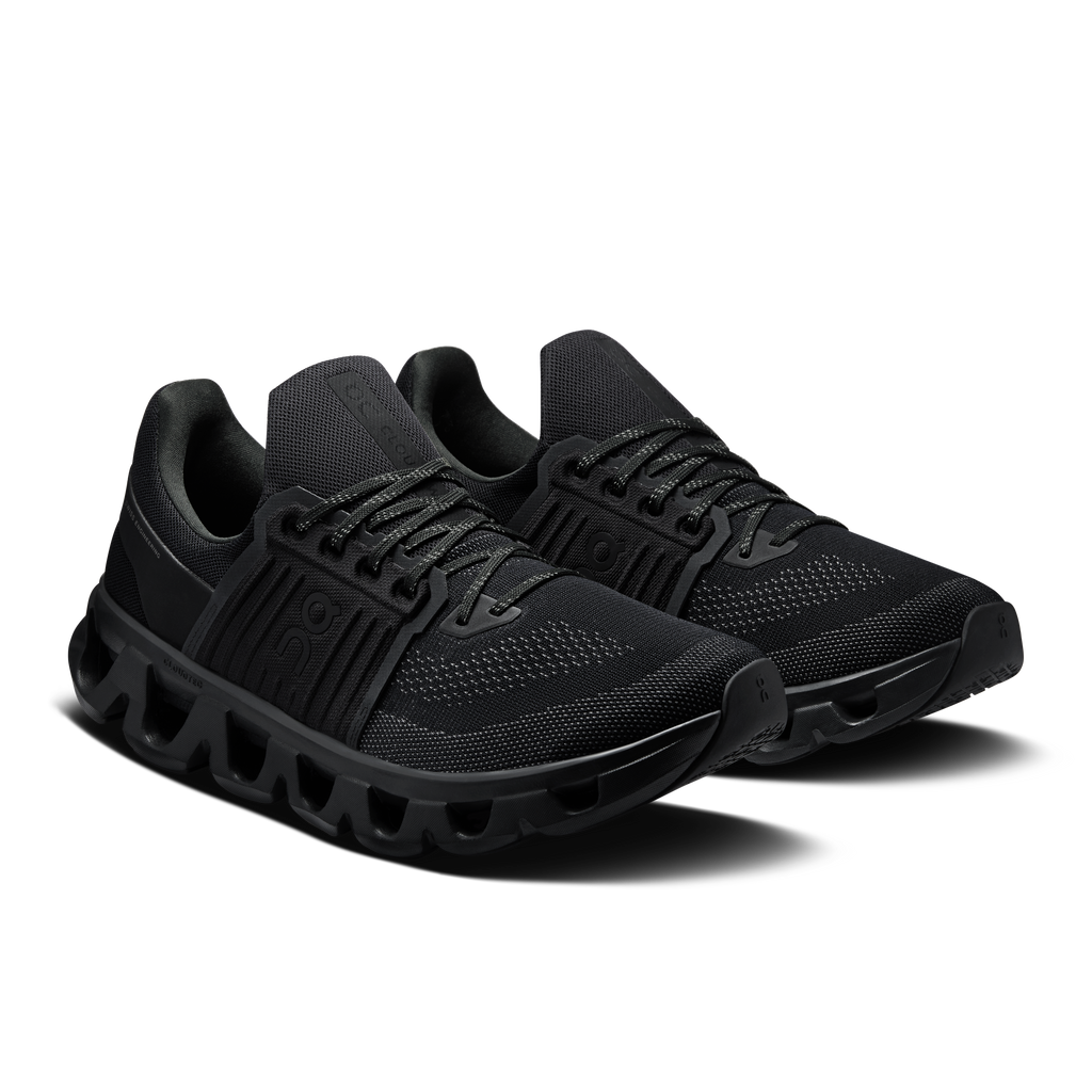 Men's On Cloudswift 4 running shoes, black lace-up knit upper and Cloud-style sole