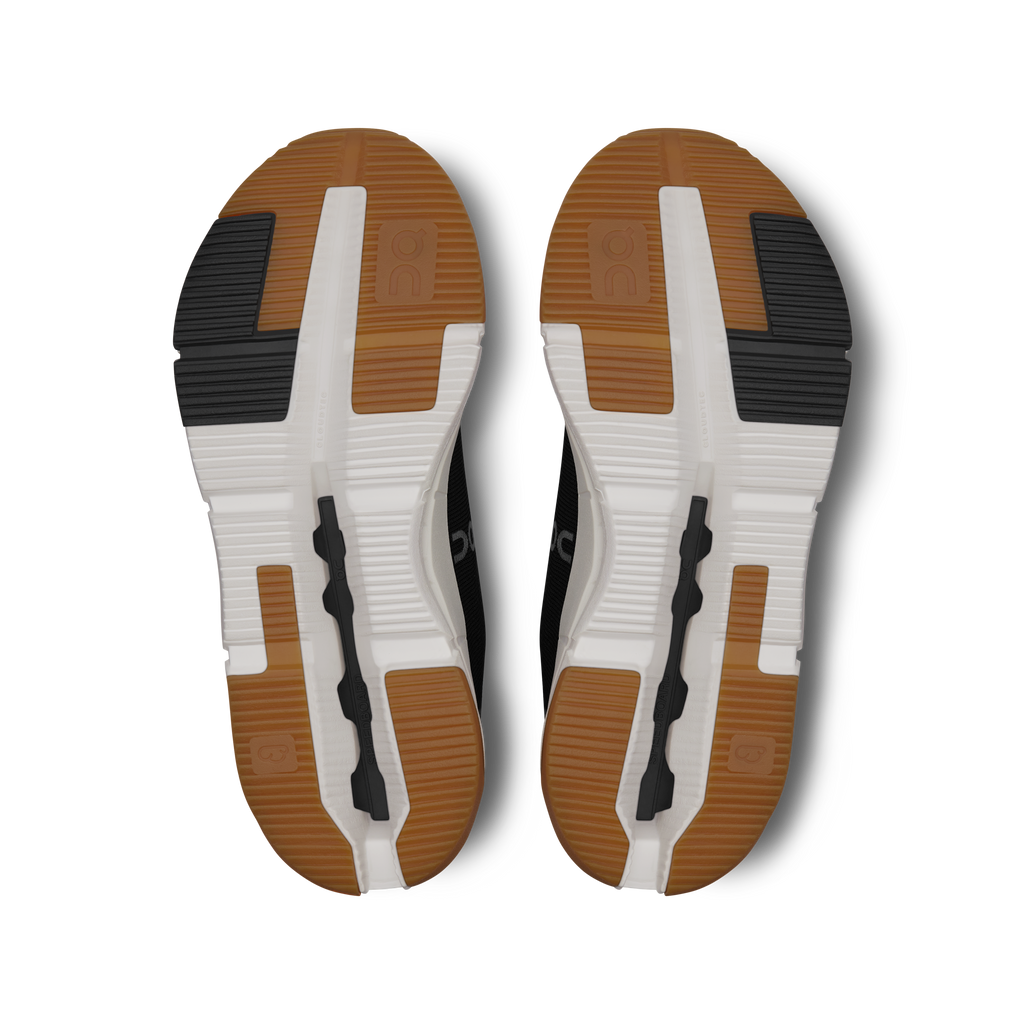 Cloudnova women's outsole view, white base with black tread and brown rubber pads