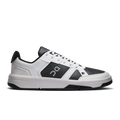 White and dark gray lace-up sneakers with On logo and cushioned sole