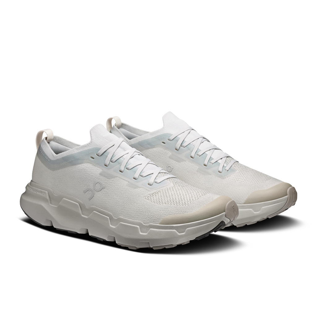 Men's lace-up running shoes with textured fabric upper, light gray accents, cushioned collar
