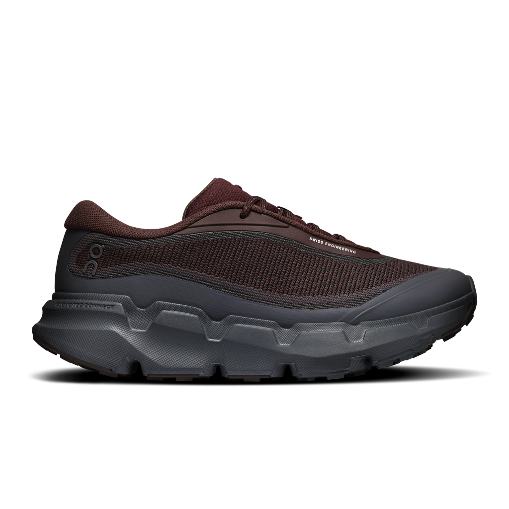 Maroon mesh hiking shoes with lace-up closure and rugged gray rubber sole