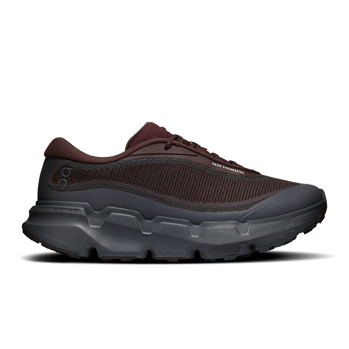 Maroon mesh hiking shoes with lace-up closure and rugged gray rubber sole