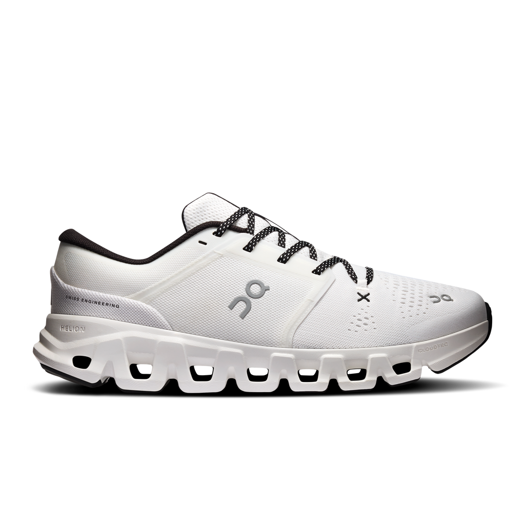Men's white and black lace-up running shoes with cushioned CloudTec sole