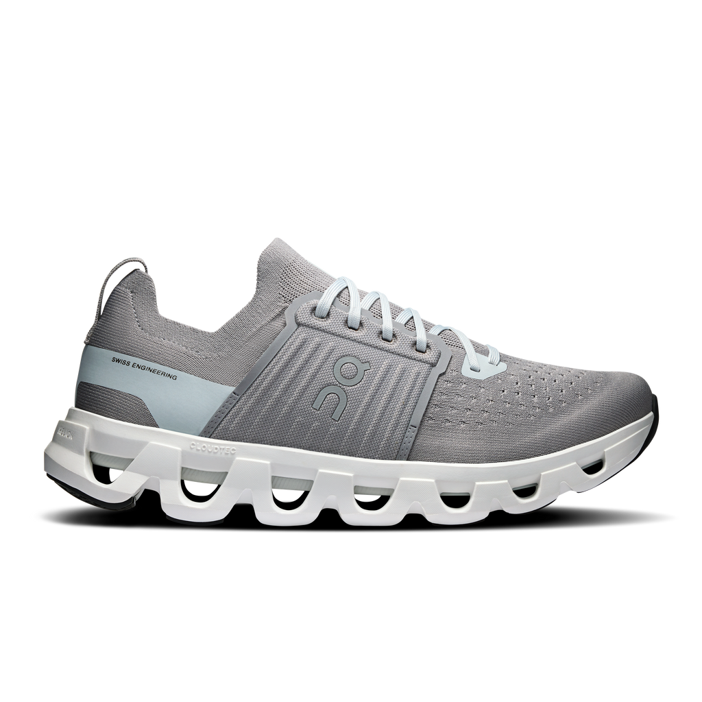 Men's gray running shoes with white Cloud-style cushioning