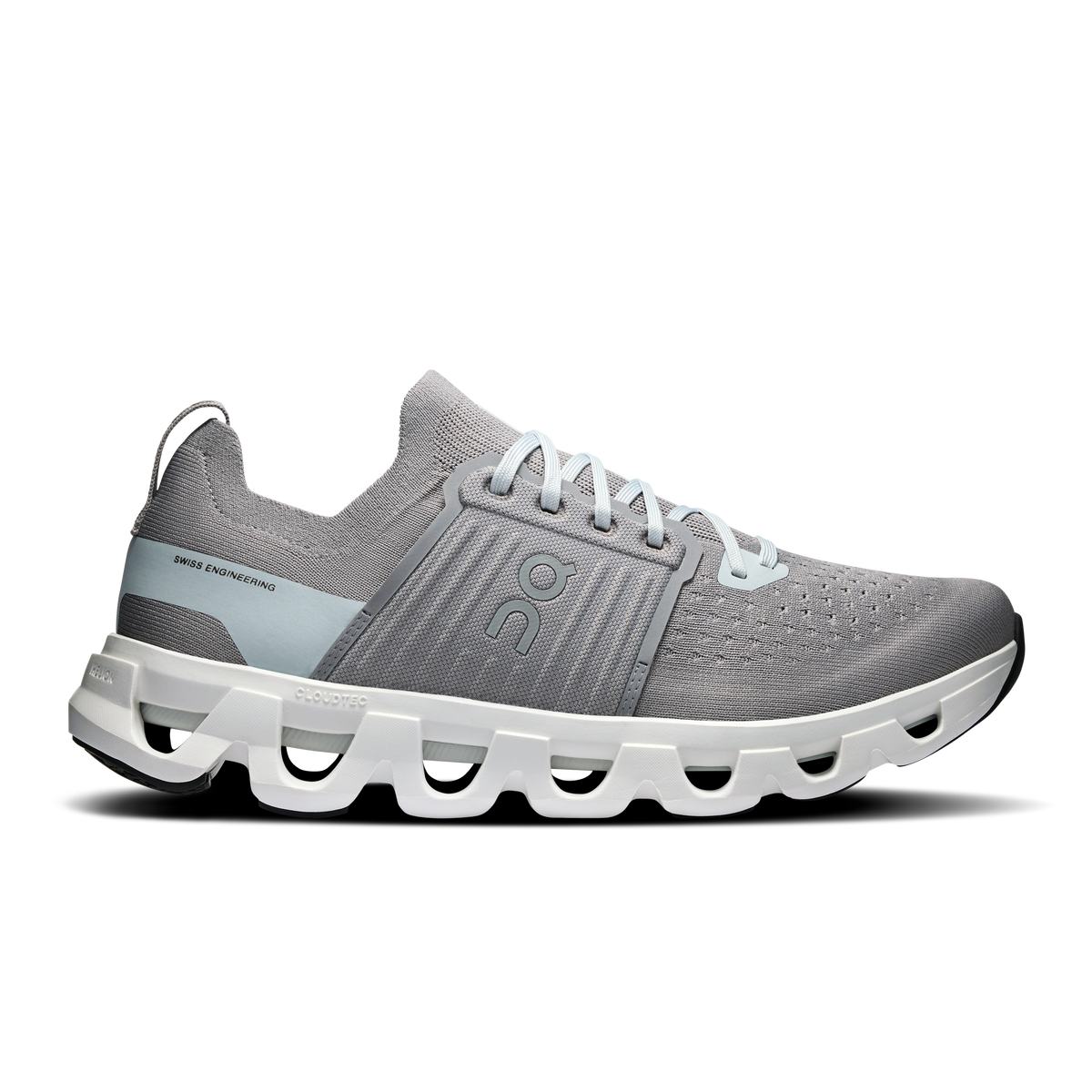 Men's gray running shoes with white Cloud-style cushioning