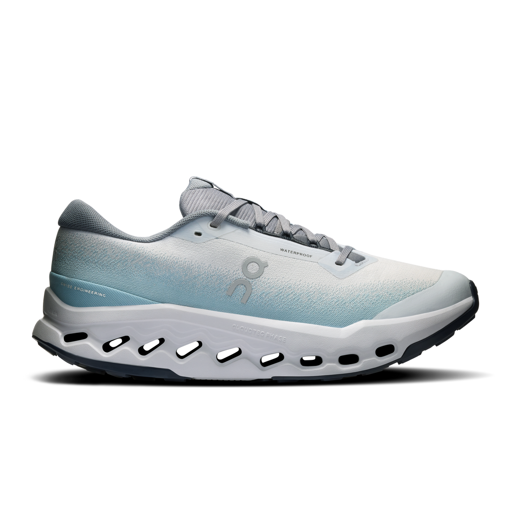 Men's waterproof trail running shoes in glacier and tide, low-profile lace-up