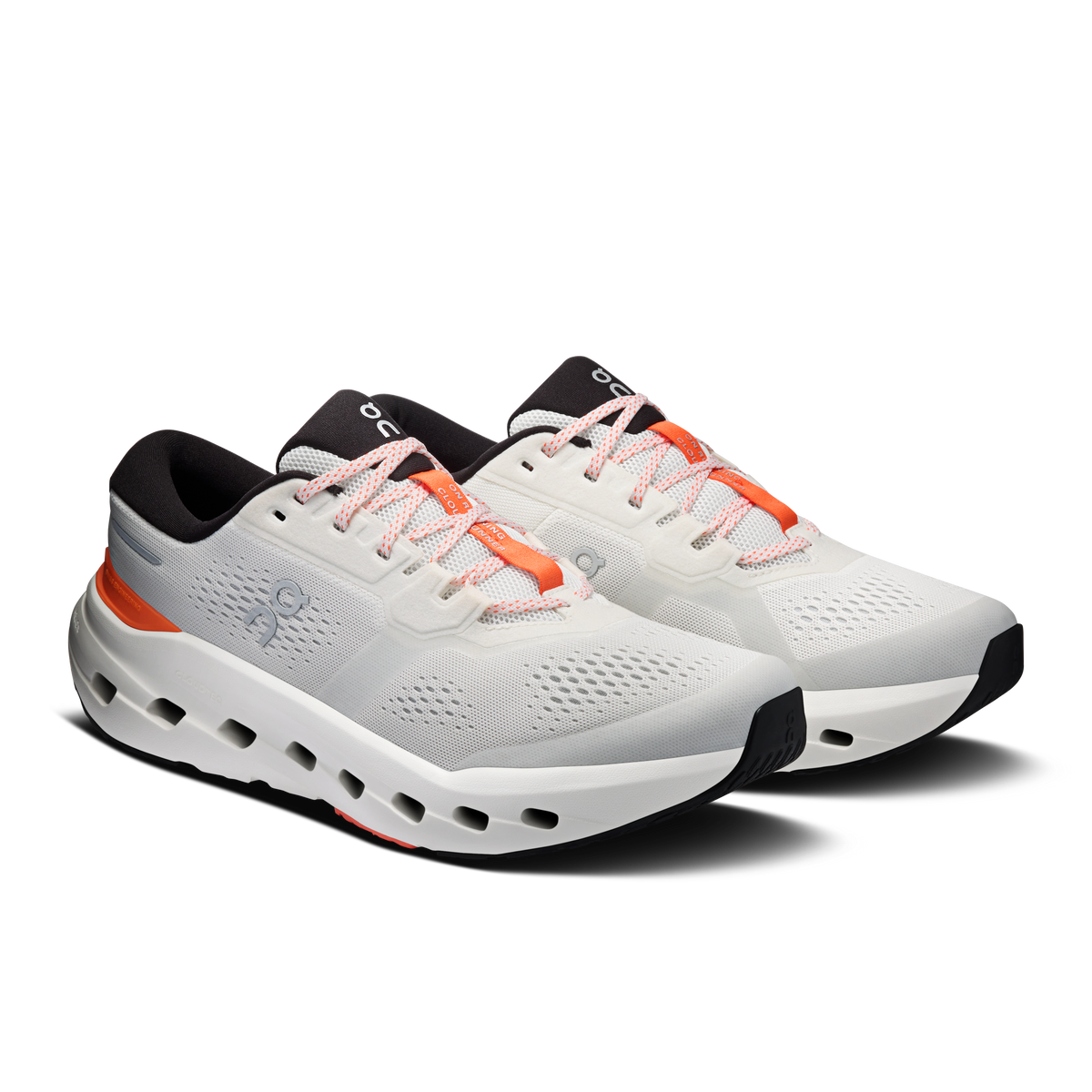 Men's running shoes, ivory perforated mesh, orange side panel, lace-up design