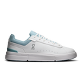 Men's white lace-up sneakers with light blue collar and side On logo