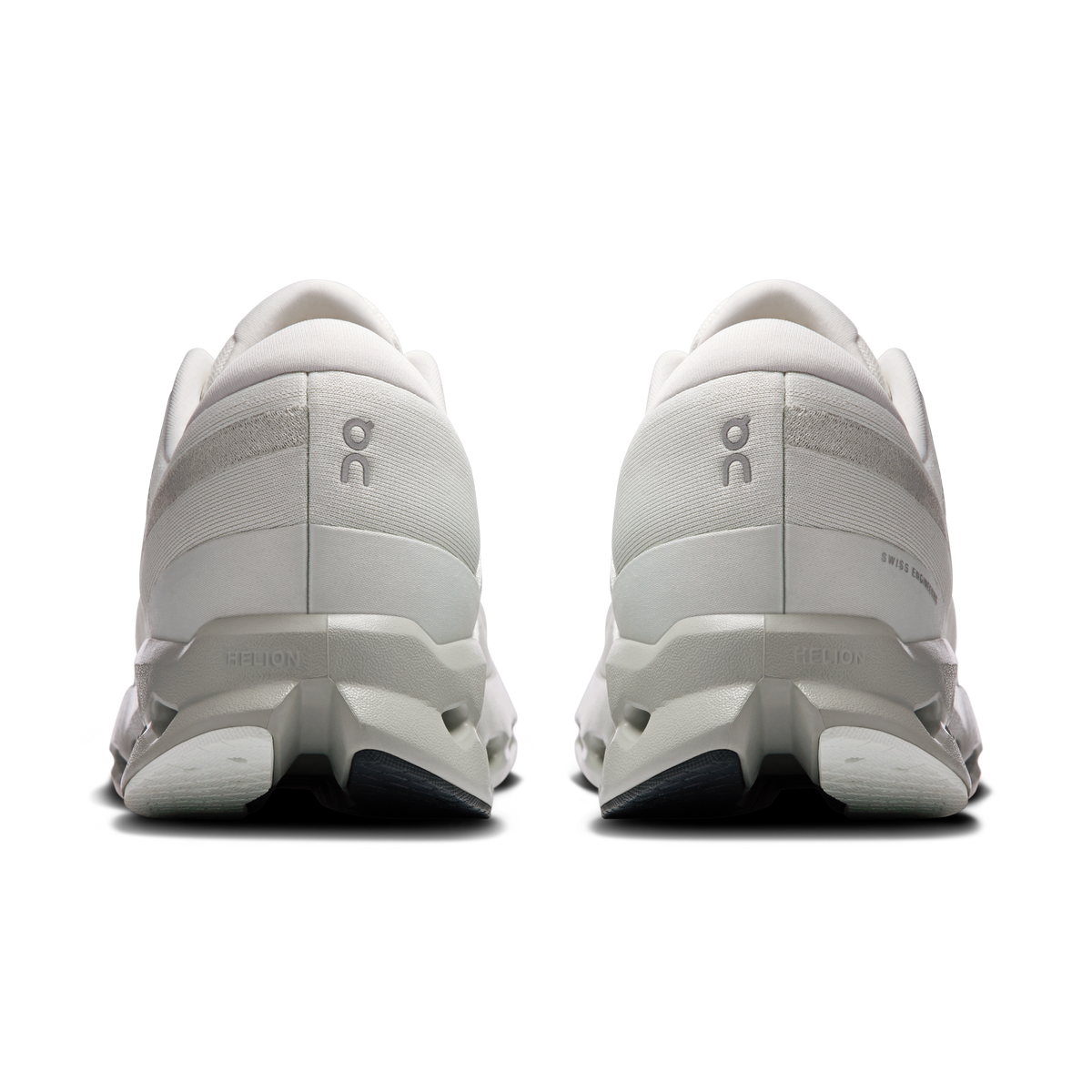Men's running shoes back view, light ivory with padded heel and heel tab branding
