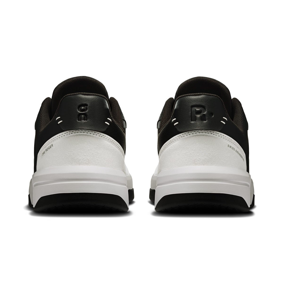 On Running men's Roger Clubhouse sneakers, rear view with white sole and black heel