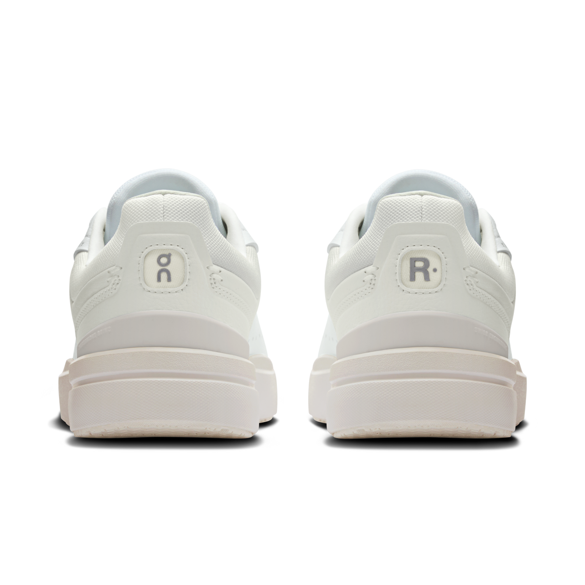 Women's On Running Roger Advantage shoes, white heel with On and R emblems