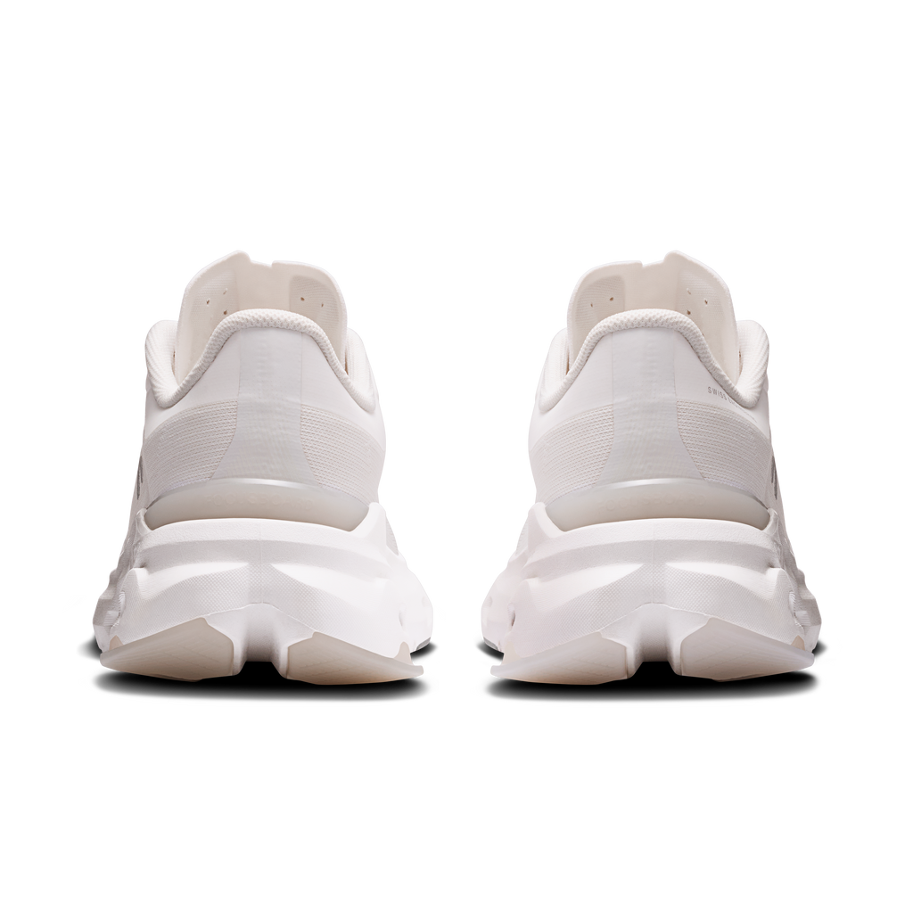 On Cloudpulse 2 women's white shoes, rear view with heel cup and cushioned midsole