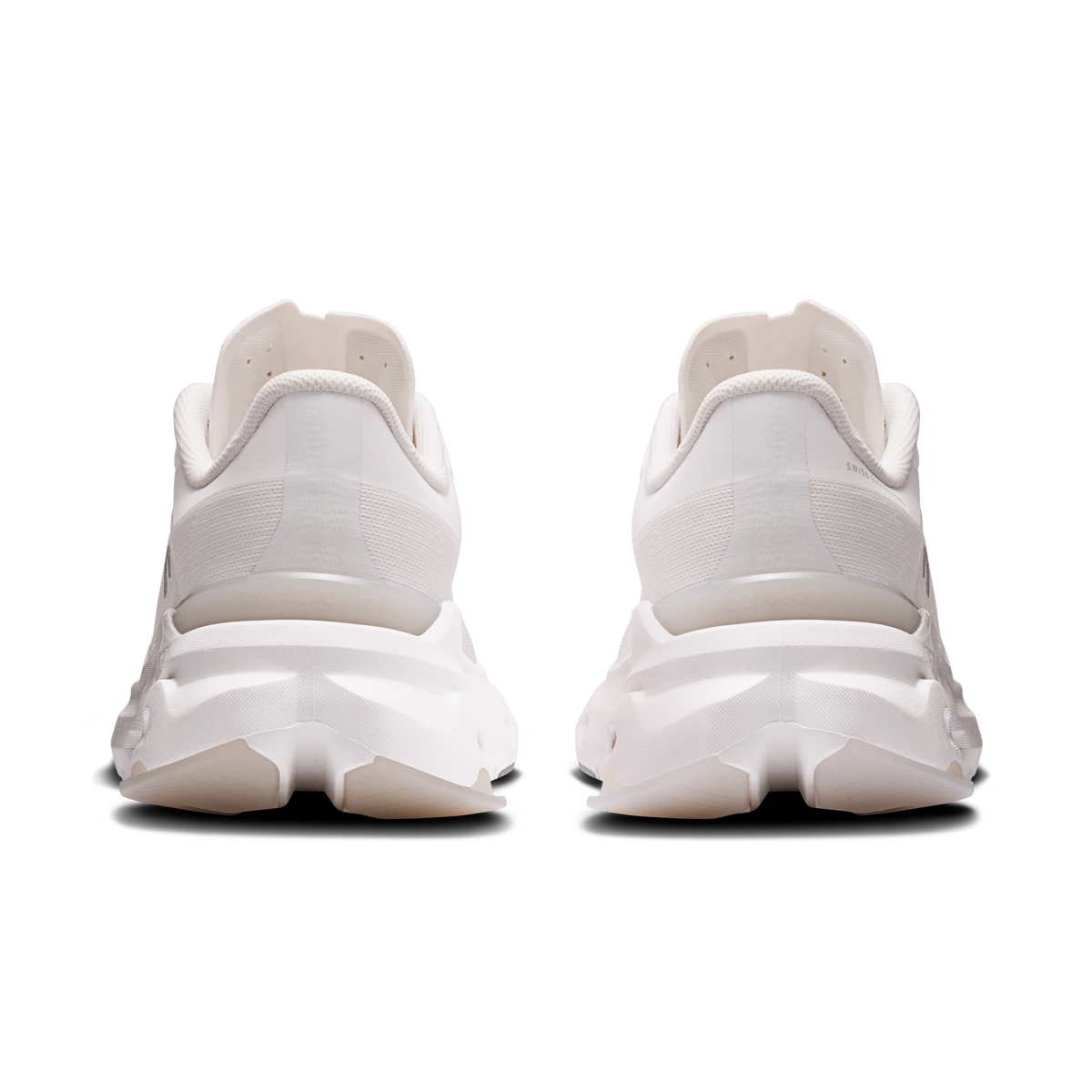 On Cloudpulse 2 women's white shoes, rear view with heel cup and cushioned midsole