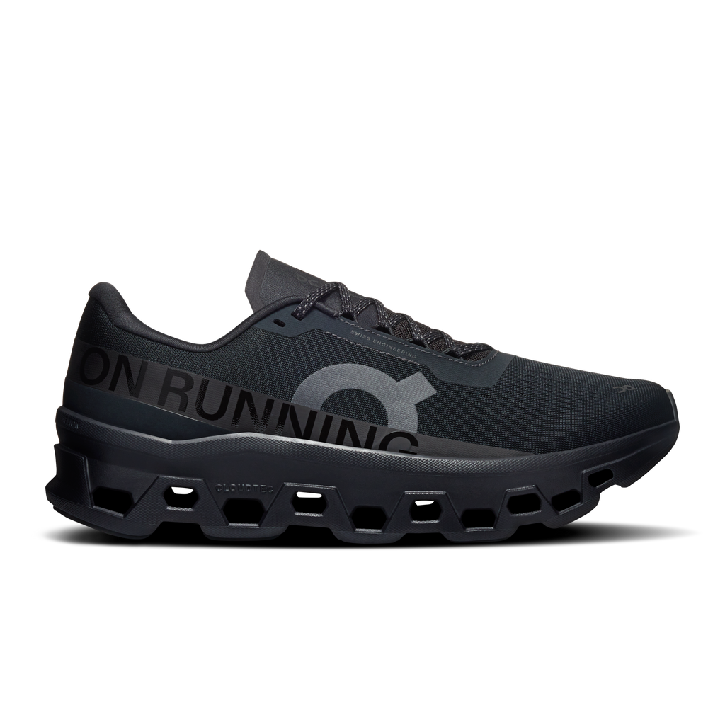 Men's black running shoes with lace-up upper and CloudTec-style cushioned sole