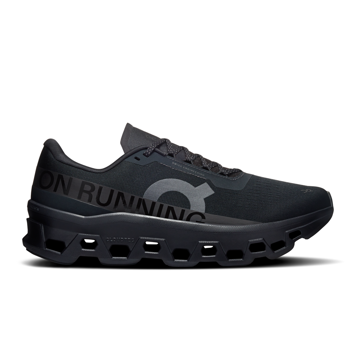 Men's black running shoes with lace-up upper and CloudTec-style cushioned sole
