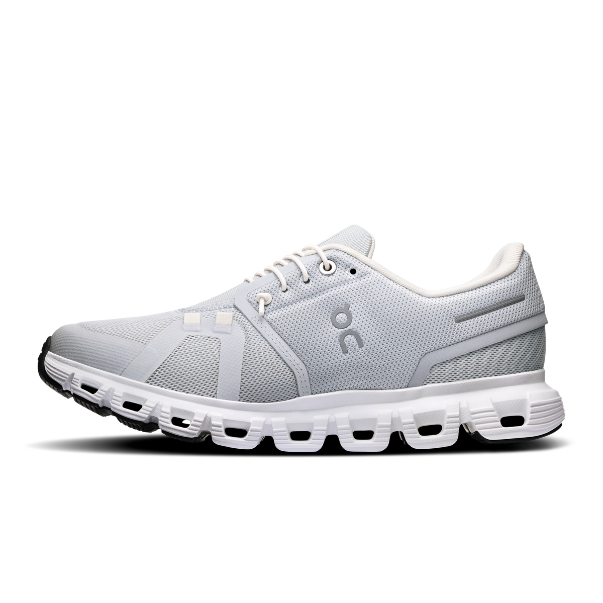 Women's On Cloud 6 running shoes, light gray with white accents, lace-up