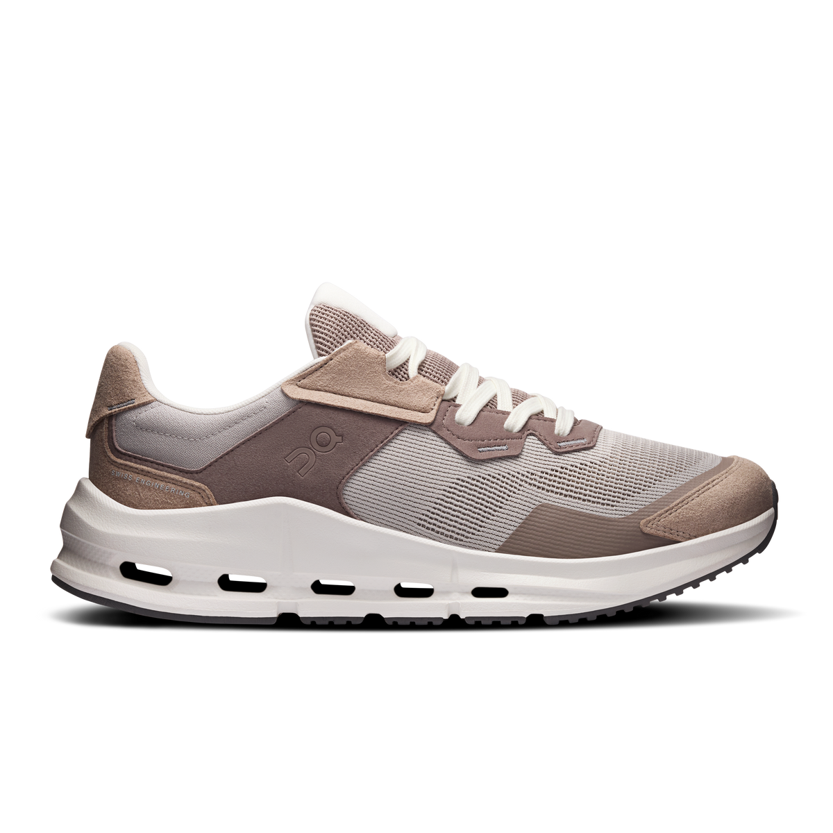 Men's running shoes, fog and ash knit upper, lace-up, white CloudTec sole