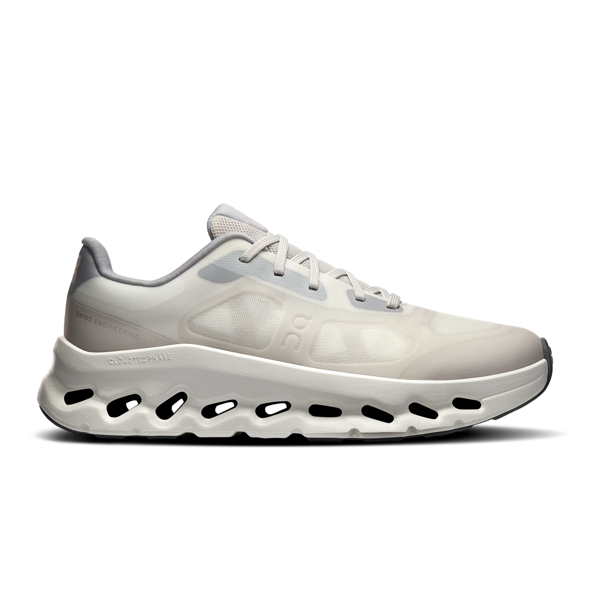 Women's ivory and alloy running shoes with lace-up and Cloud-style cushioning