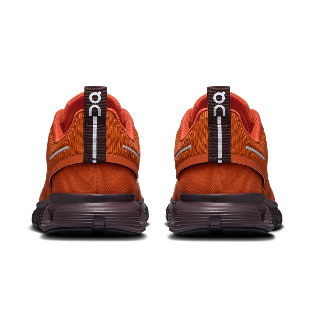 On women's waterproof running shoes, heel and collar view with loop and laces