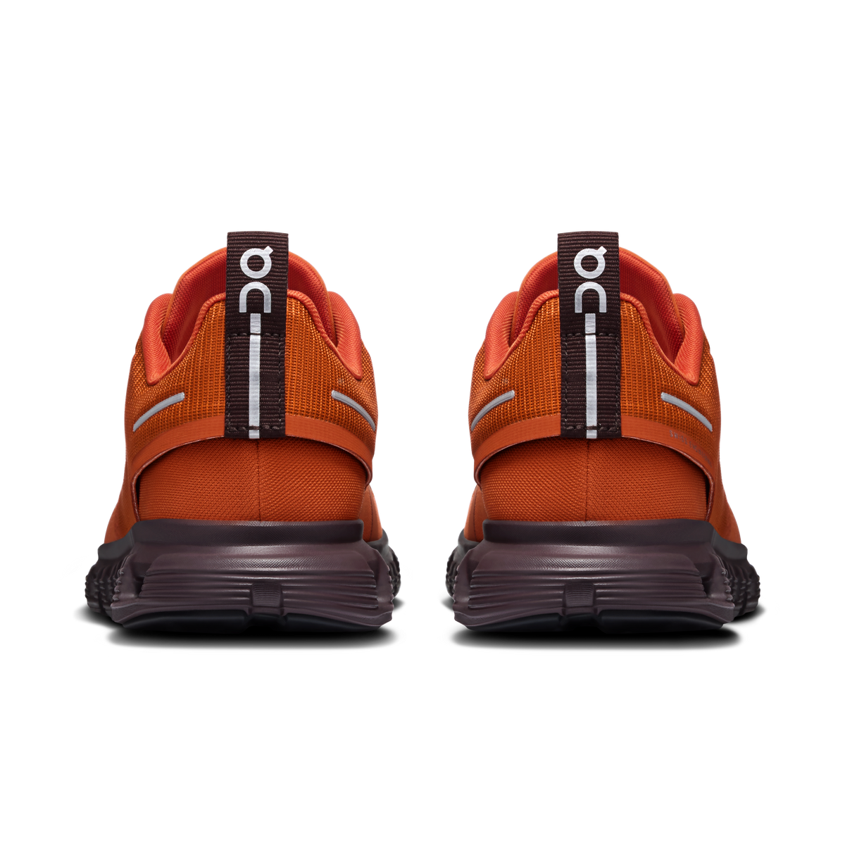 On women's waterproof running shoes, heel and collar view with loop and laces
