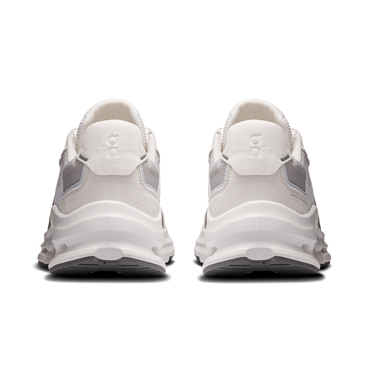 Men's running shoes, light gray heel panel with white cushioned sole