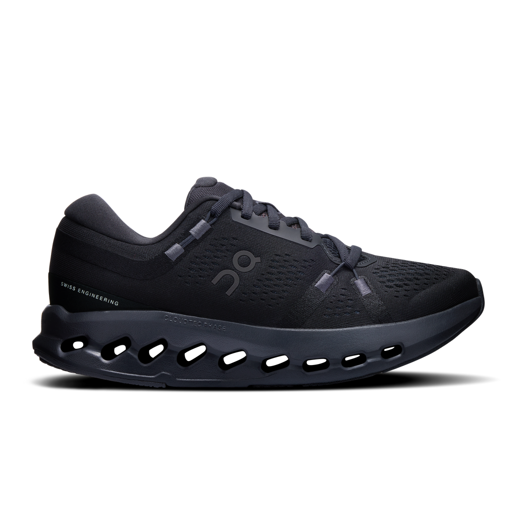 On Running Cloudsurfer 2 women's running shoes in black with CloudTec-style cutout sole