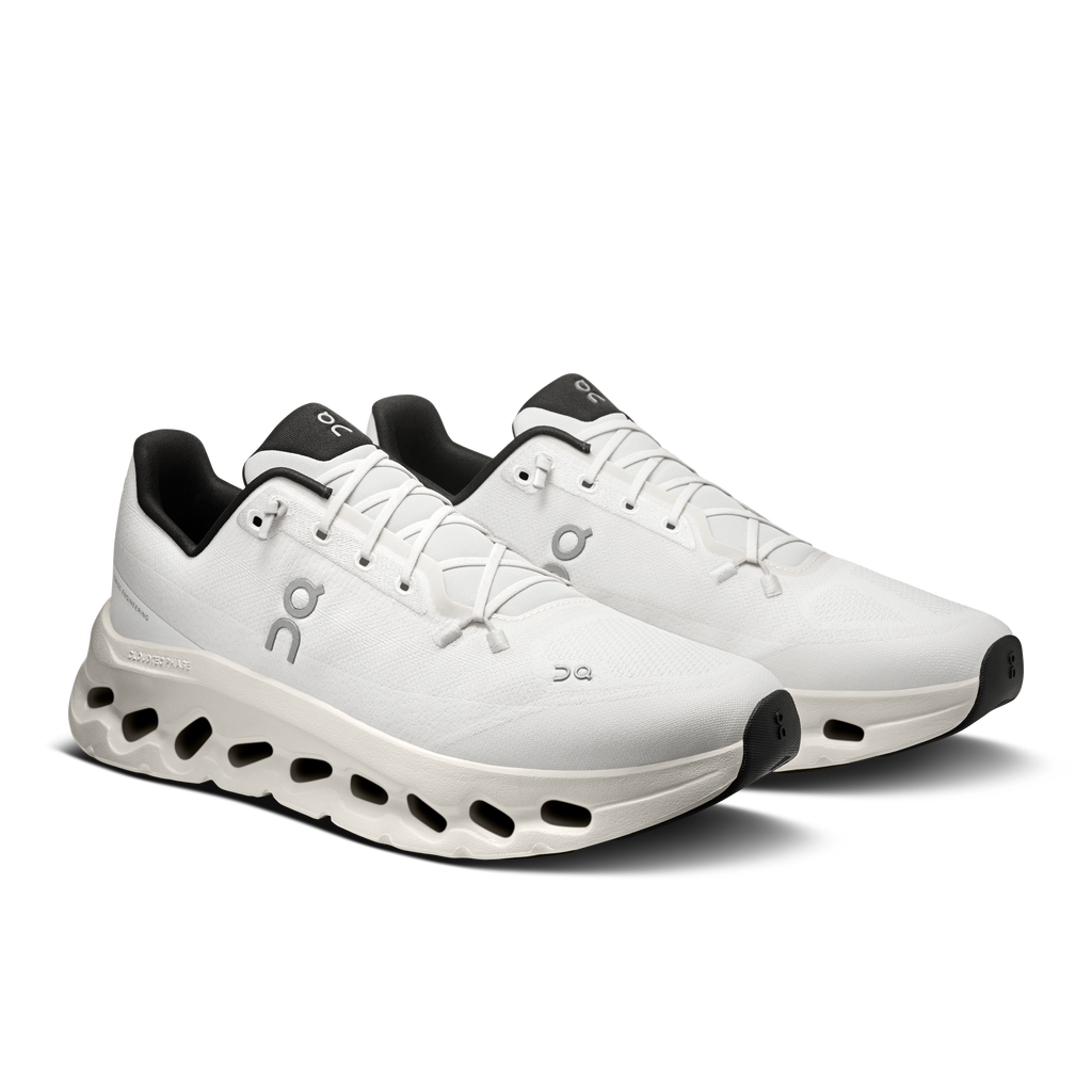 On Cloudtilt men's running shoes, pearl white lace-up with black heel tabs