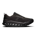 Women’s black trail running shoes, lace-up knit upper and cushioned rubber outsole